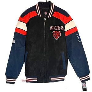NFL Team Apparel Chicago Bears Faux Suede Bomber Jacket Sizes Large and XL